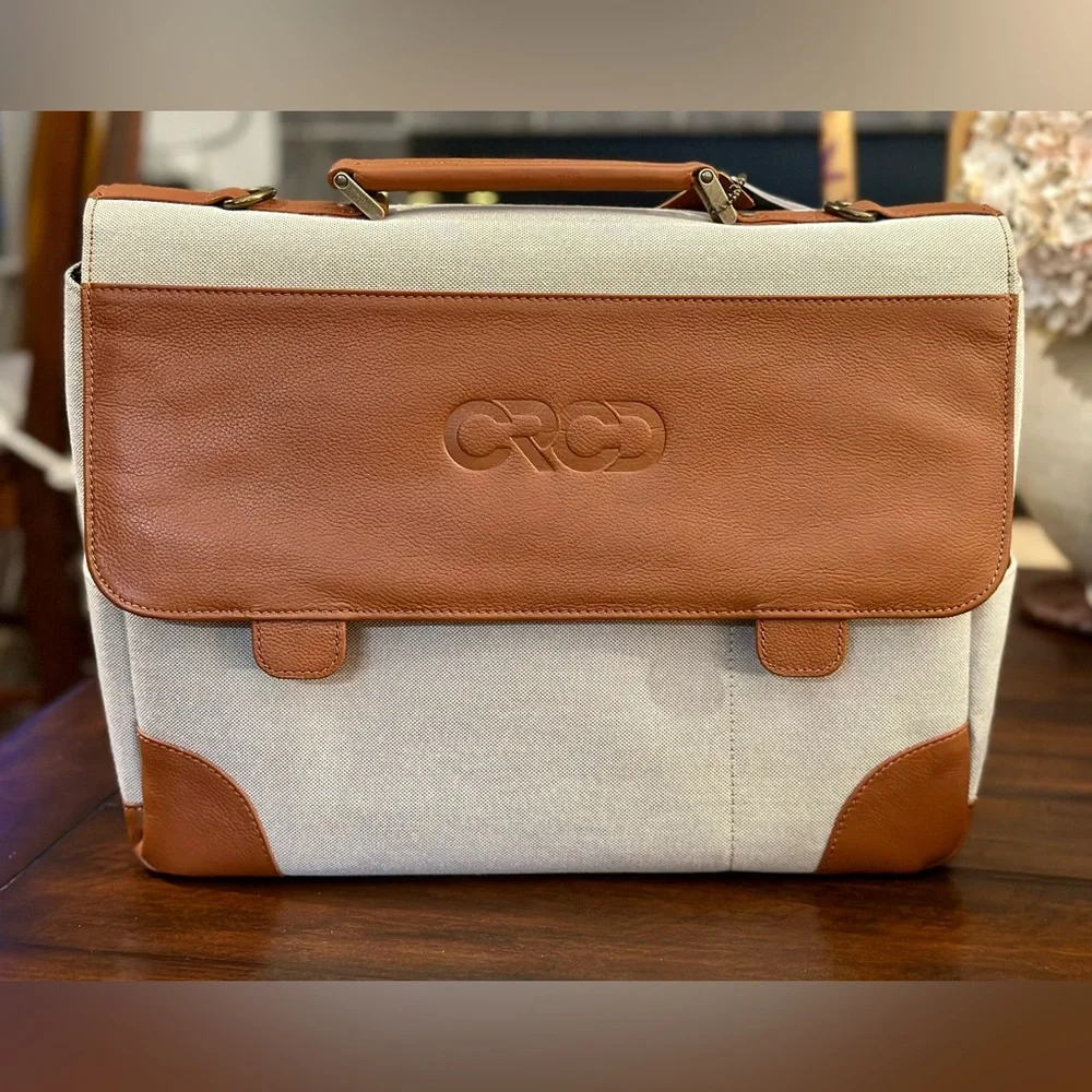 Bellino Russo Leather/Canvas Laptop Briefcase with Shoulder Strap (Company Logo)
